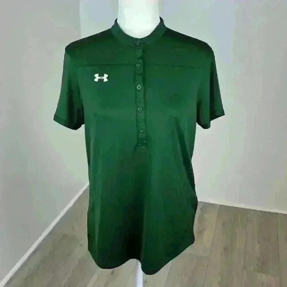 Under Armour Dark Green Button Down Short Sleeve Golf Tee Size Medium